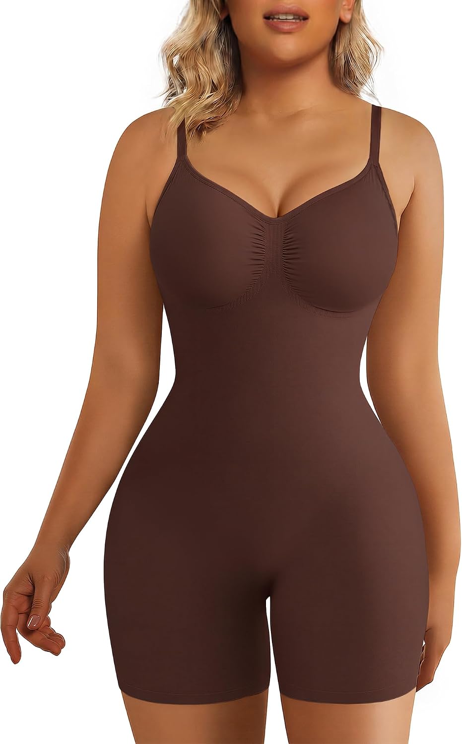 SHAPERX Shapewear for Women Tummy Control Bodysuit Mid Thigh Body Shaper Shorts for a Lifted Look