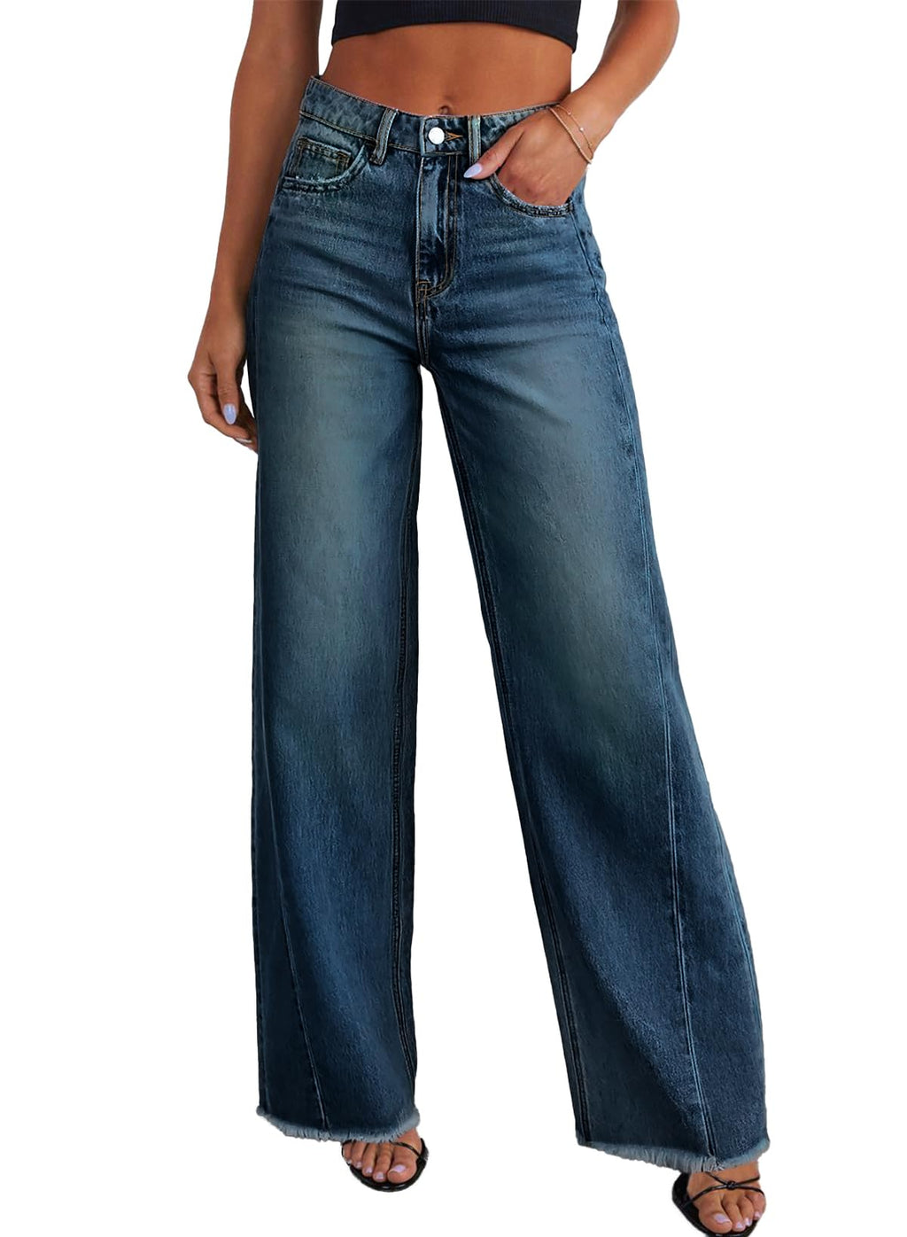 Sidefeel Women's Wide Leg Jeans High Waisted Stretchy Denim Pants