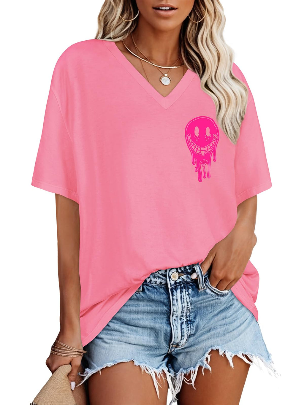 Oversized Tshirts for Women Graphic V Neck Short Sleeve Summer Casual Tops