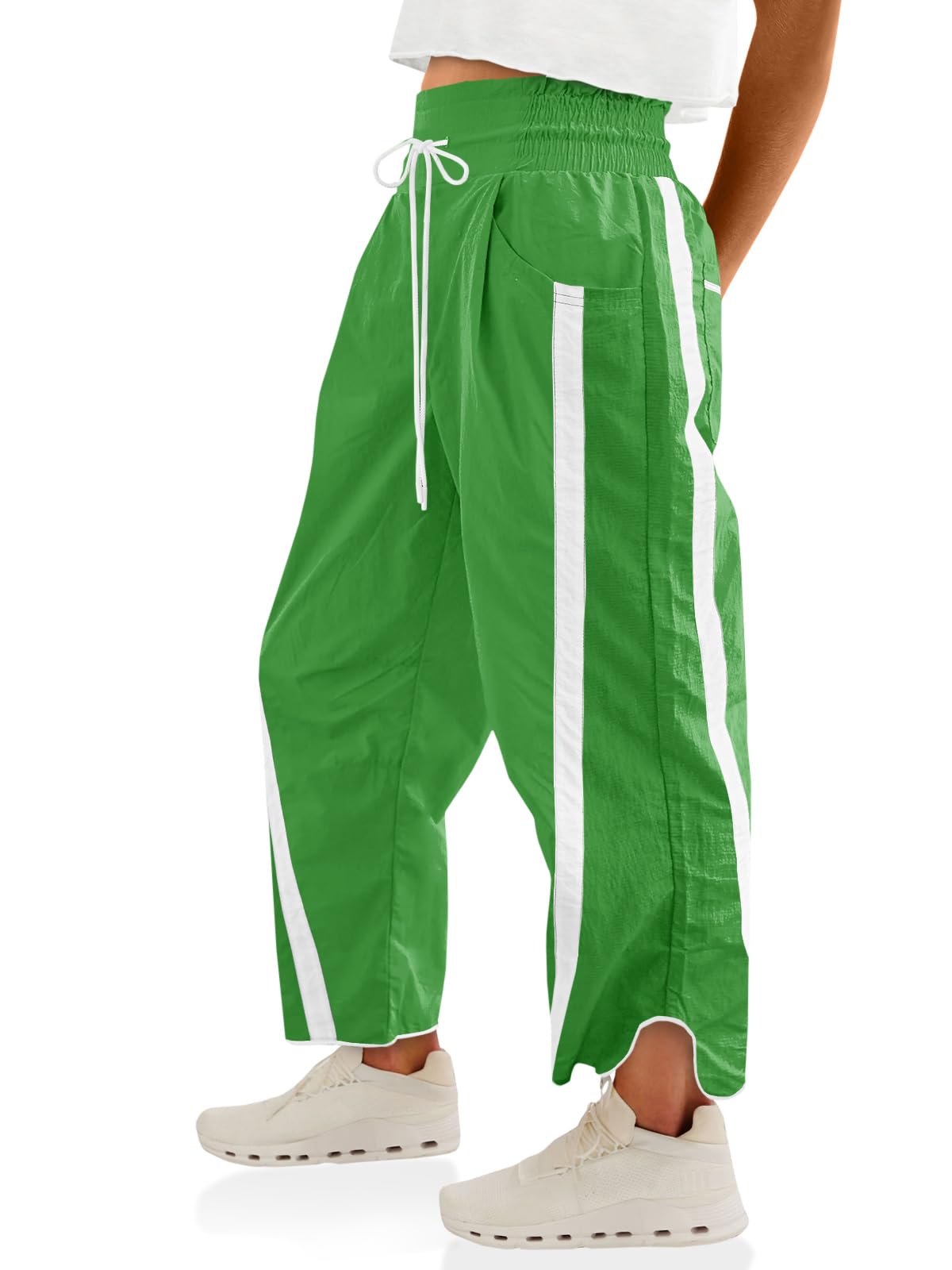 Fisoew Women's Baggy Wide Leg Pants Casual Drawstring Elastic Waisted Contrast Color Workout Y2K Track Pants