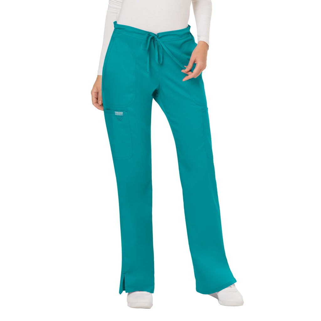 Cherokee Scrub Pants for Women Mid Rise Flare Yoga Scrubs Pant, 2-Way Stretch Drawstring Medical Bottoms, 5 Pockets-WW120