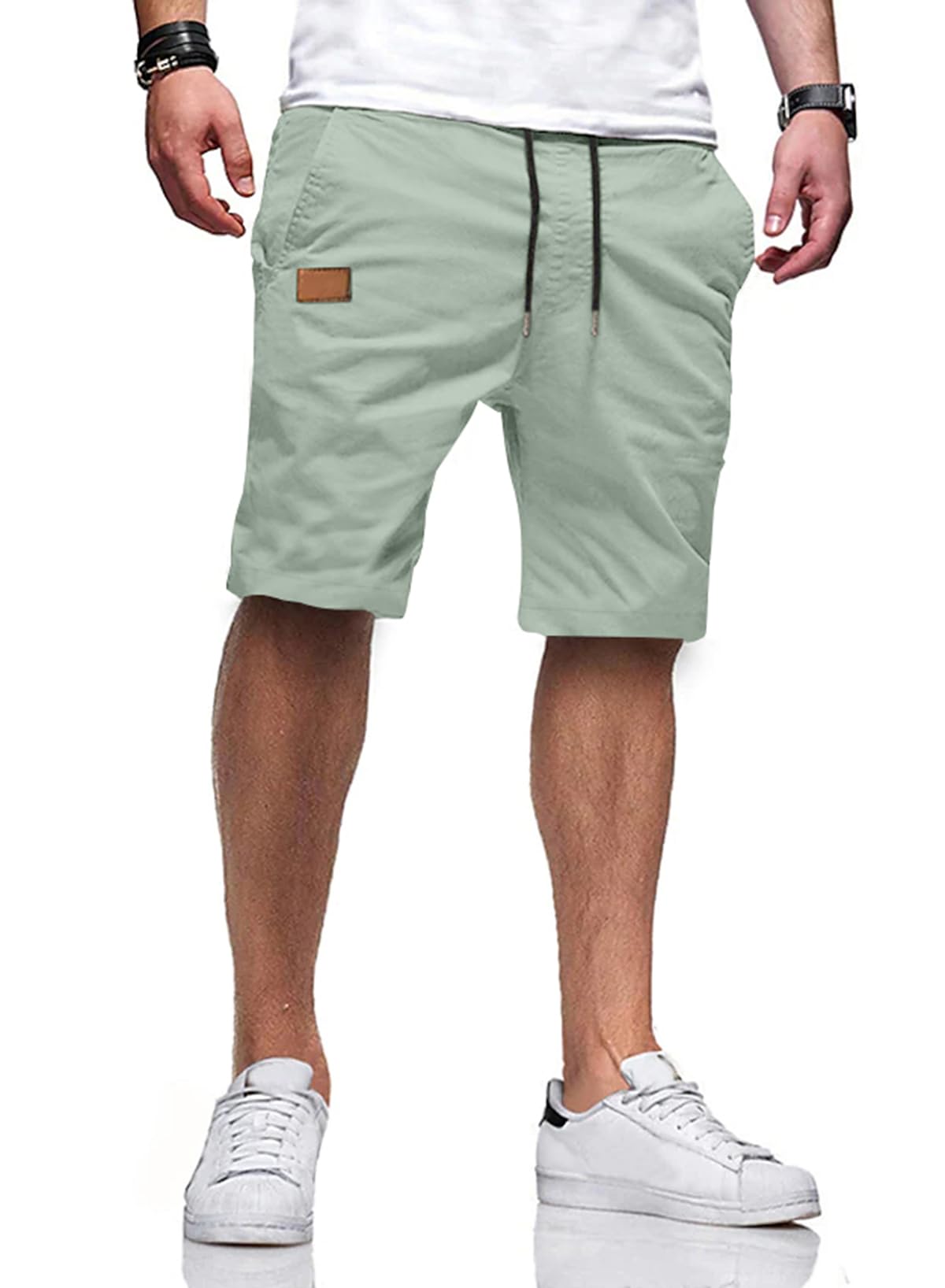 JMIERR Mens Cotton Stretch Shorts Casual Drawstring Twill Chino Shorts