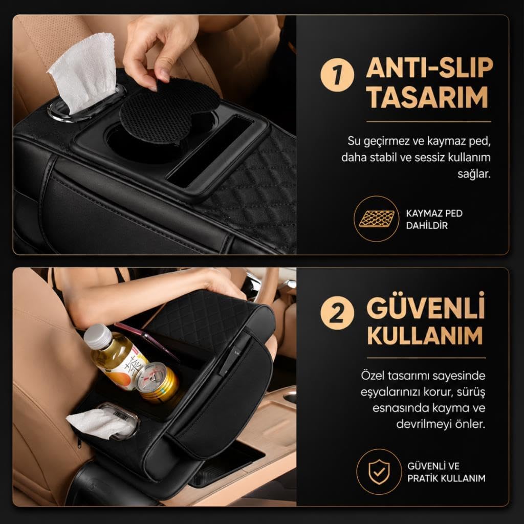 Coofbe Premıum 4in1 Araç Kol Dayama Araç Bardaklık Peçetelik 2 Yan Cüzdanlı Araç İçi Organizer Kol Dayama