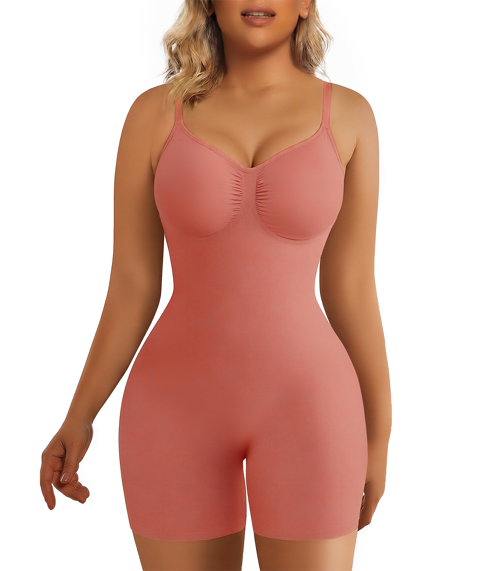 SHAPERX Shapewear for Women Tummy Control Bodysuit Mid Thigh Body Shaper Shorts for a Lifted Look