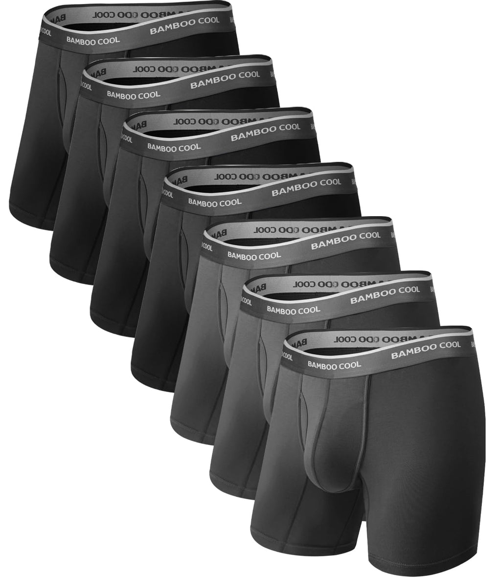 BAMBOO COOL Men's Underwear Breathable Boxer Briefs with Fly Moisture-Wicking Lightweight Underwear 7-Pack