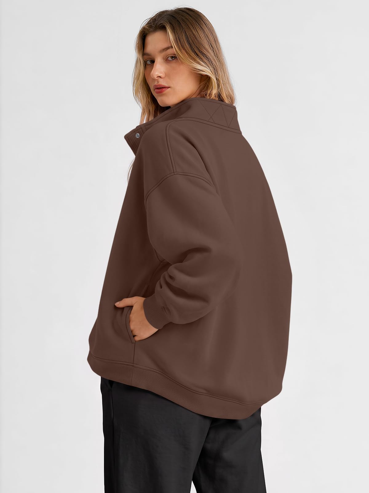 Trendy Queen Womens Oversized Sweatshirts with Snap Button Henley Collar