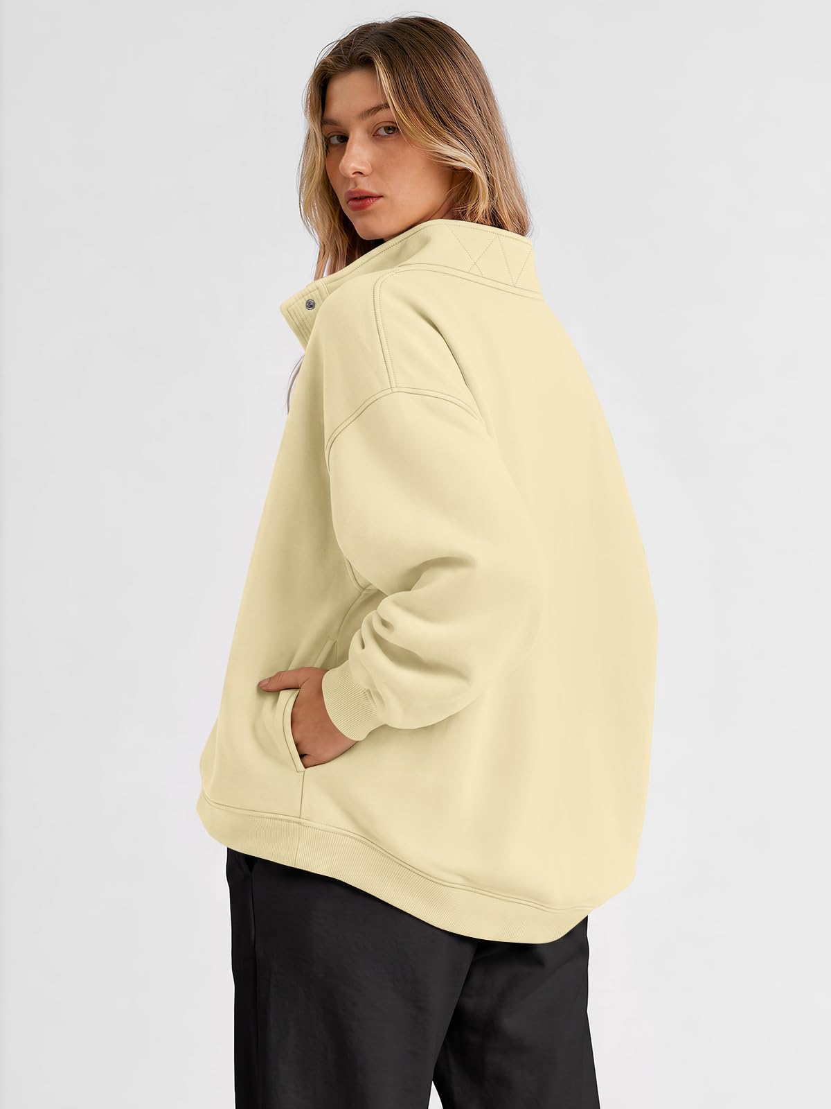 Trendy Queen Womens Oversized Sweatshirts with Snap Button Henley Collar
