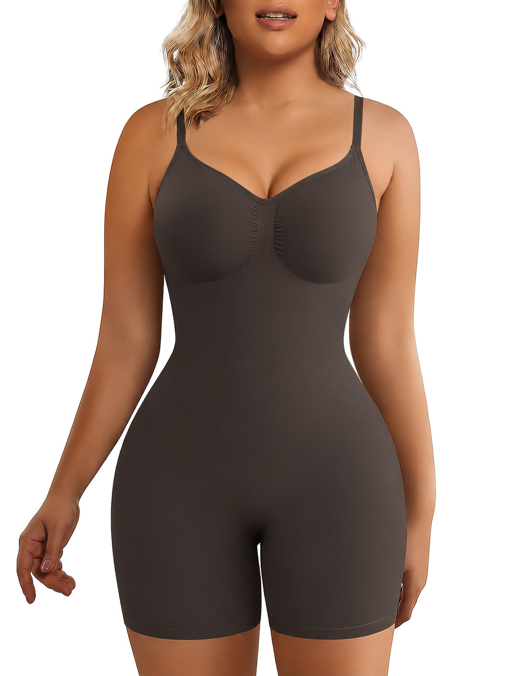 SHAPERX Shapewear for Women Tummy Control Bodysuit Mid Thigh Body Shaper Shorts for a Lifted Look