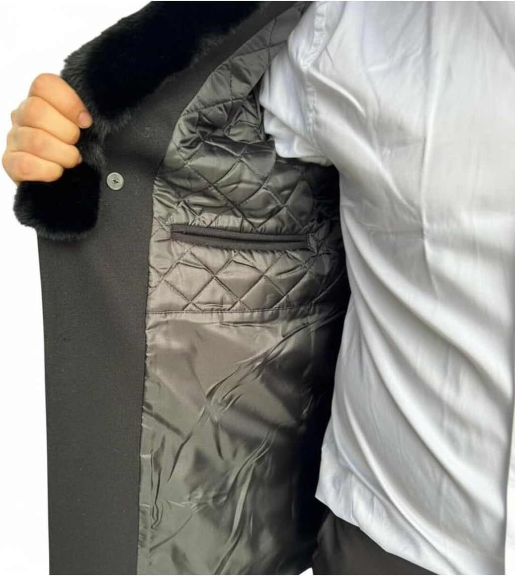 Plus Scorpion Erkek Uzun Kaşe Kaban Palto Mont Çıkartılabilir Kürk Yaka Astarlı Cepli Slim Fit, PRA-13283702-768191