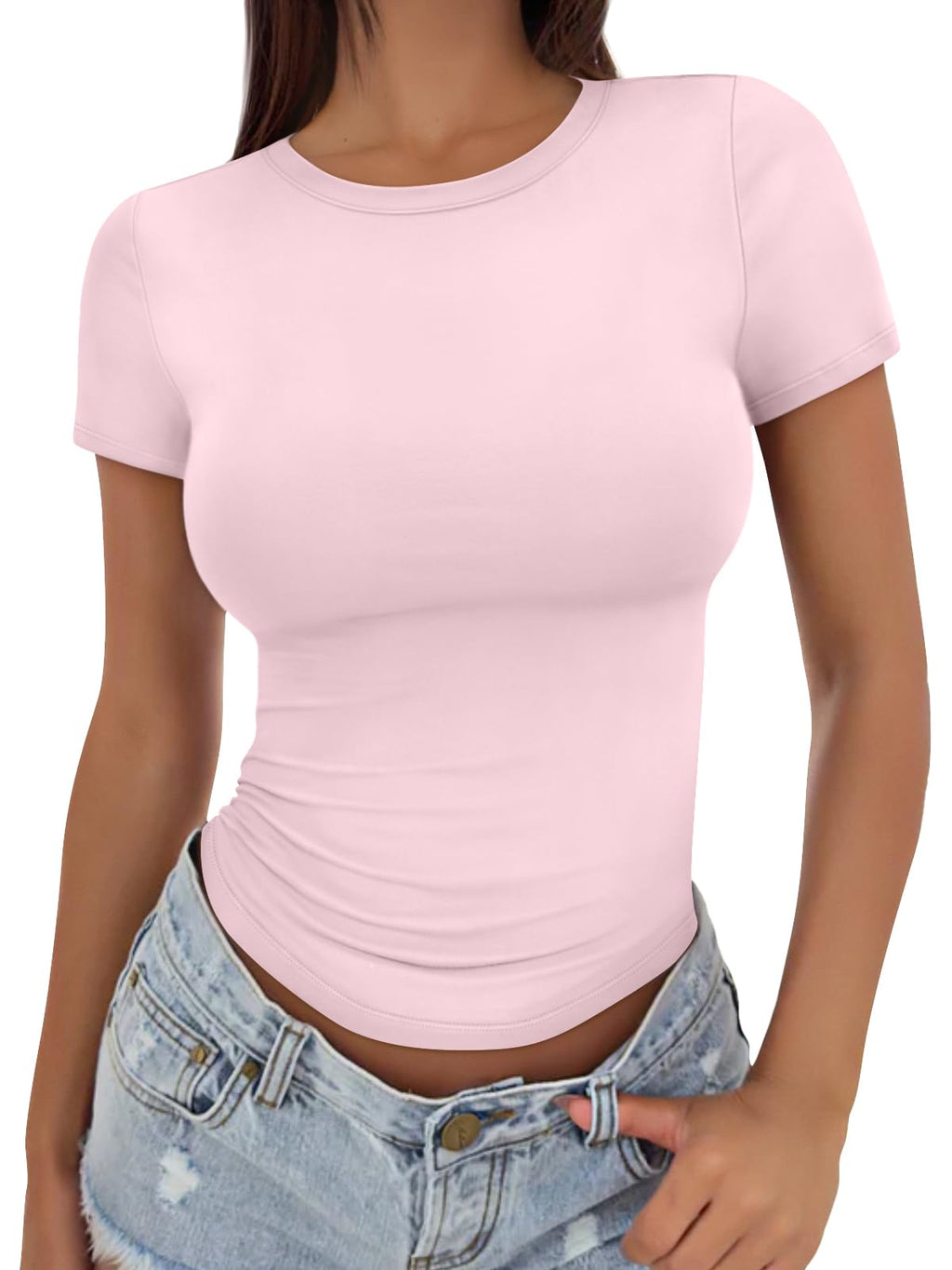 Trendy Queen Womens Fitted Short Sleeve Shirt Buttery Soft Top Stretchy Tee