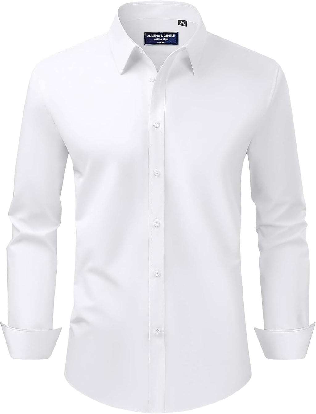 Alimens & Gentle Men's Dress Shirt Regular Fit Stretch Stain Shield Long Sleeve Solid Business Wedding Button Down Shirts