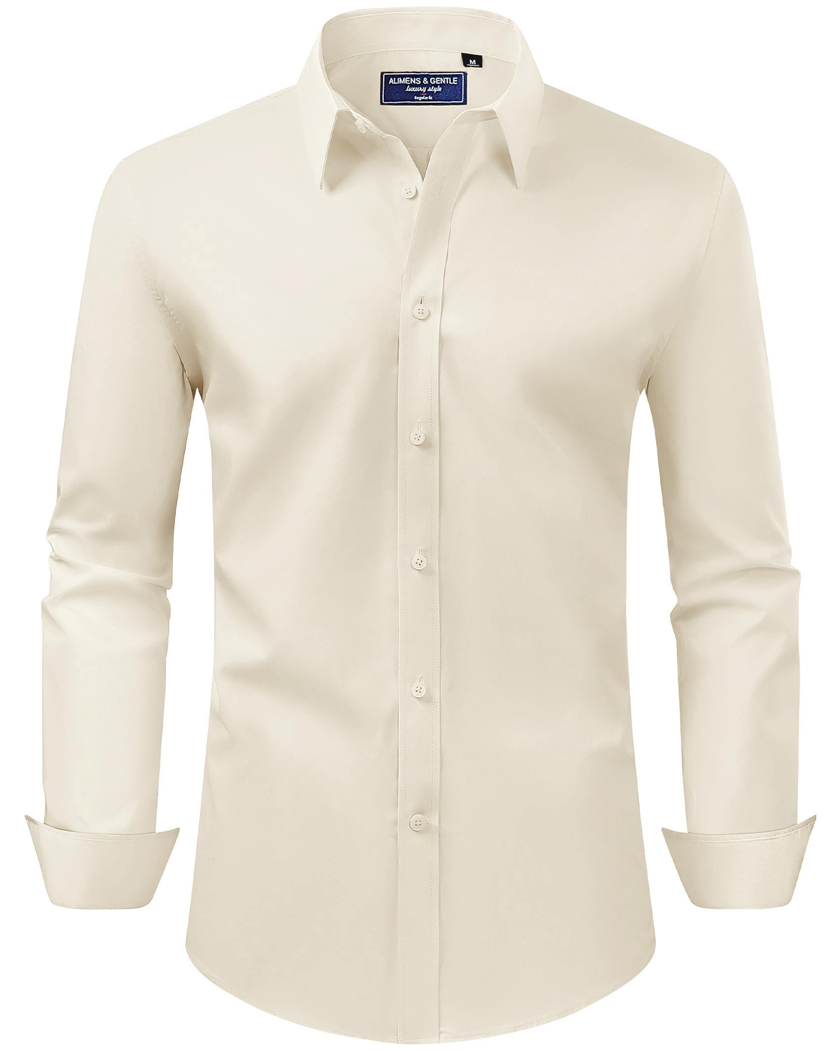 Alimens & Gentle Men's Dress Shirt Regular Fit Stretch Stain Shield Long Sleeve Solid Business Wedding Button Down Shirts