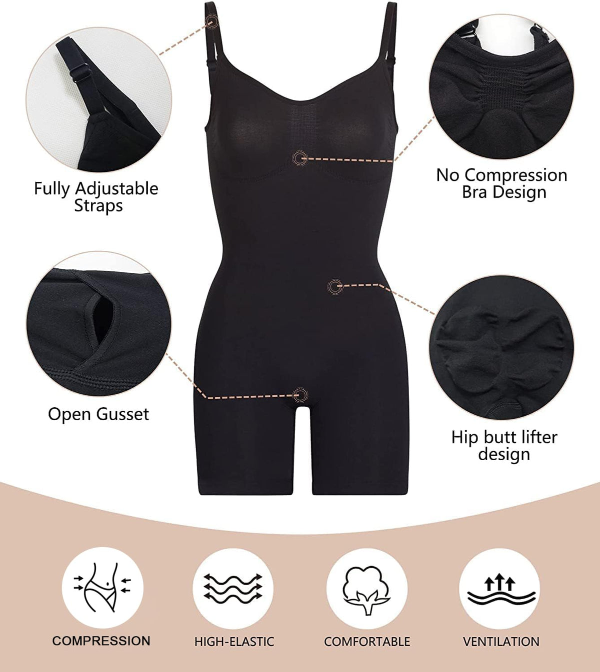 SHAPERX Shapewear for Women Tummy Control Bodysuit Mid Thigh Body Shaper Shorts for a Lifted Look