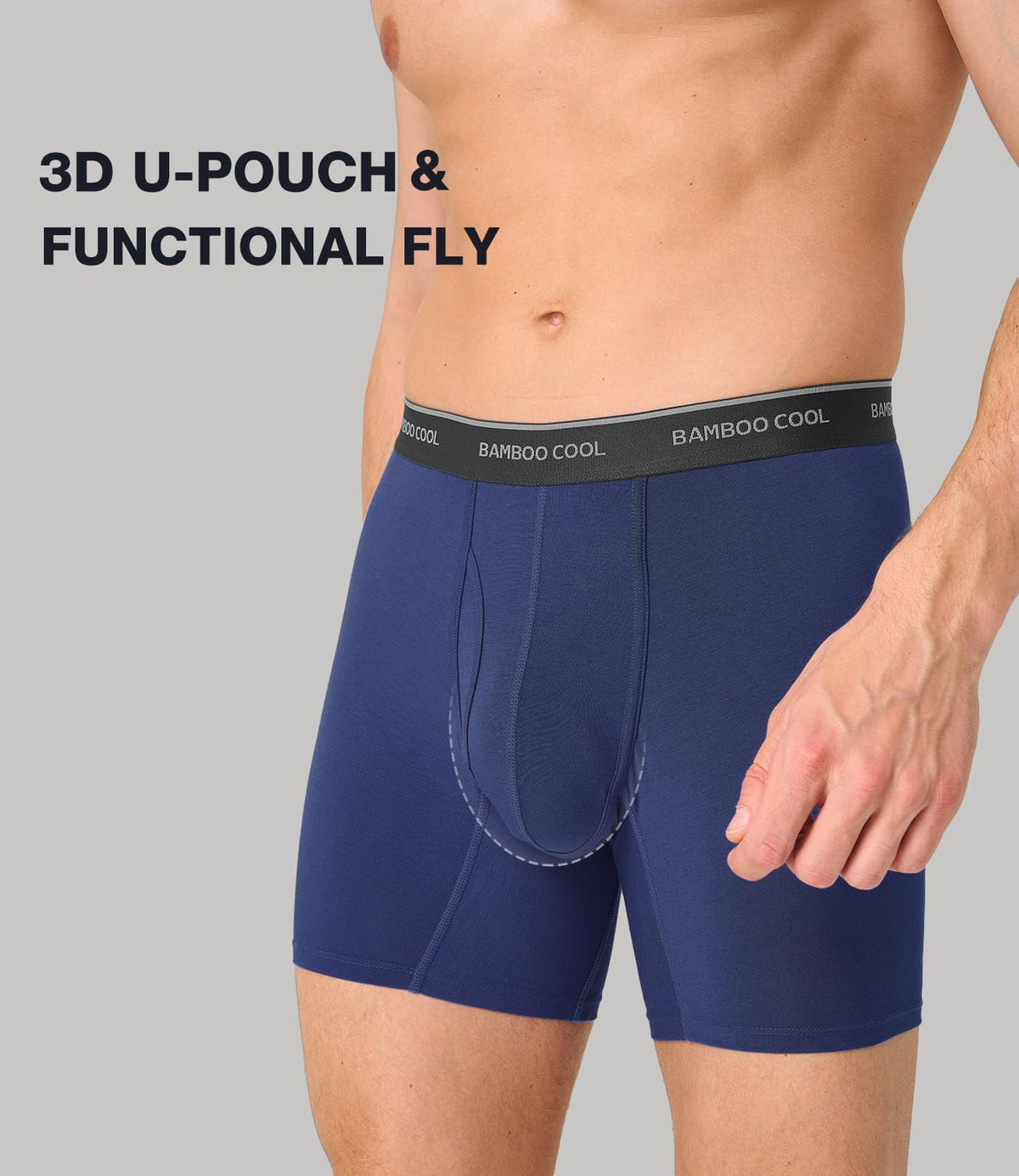 BAMBOO COOL Men's Underwear Breathable Boxer Briefs with Fly Moisture-Wicking Lightweight Underwear 7-Pack