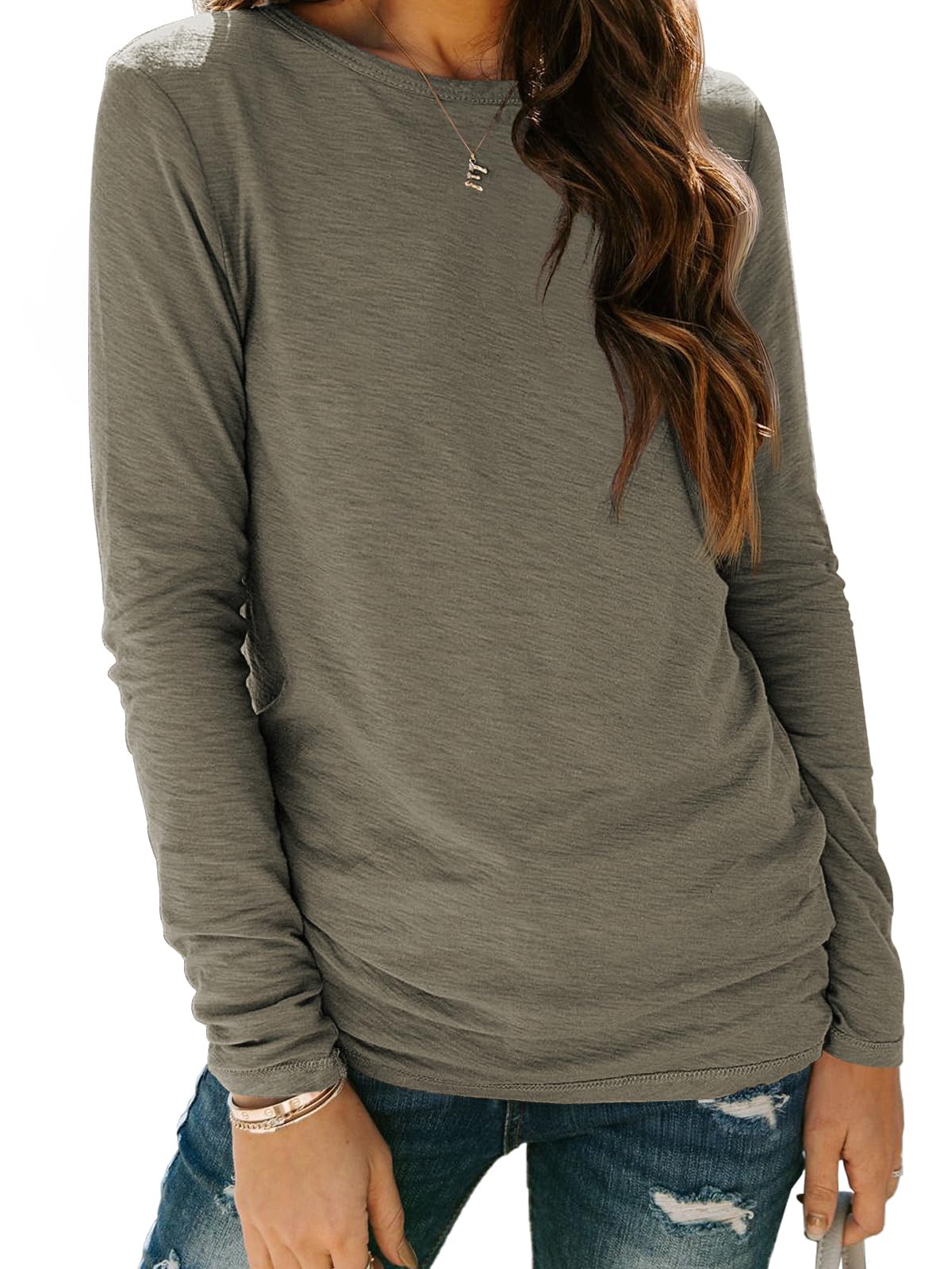 AUTOMET Women's Long Sleeve Crewneck Shirts Casual Basic Tops
