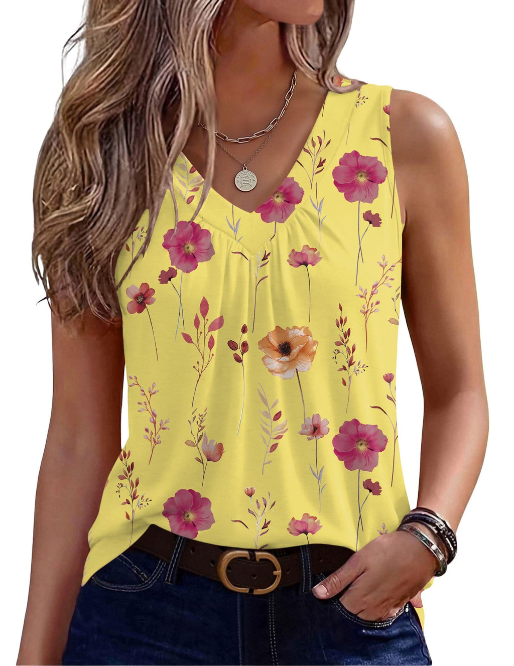 Zeagoo Womens Tank Tops Summer Sleeveless Tops V Neck Pleated Shirts