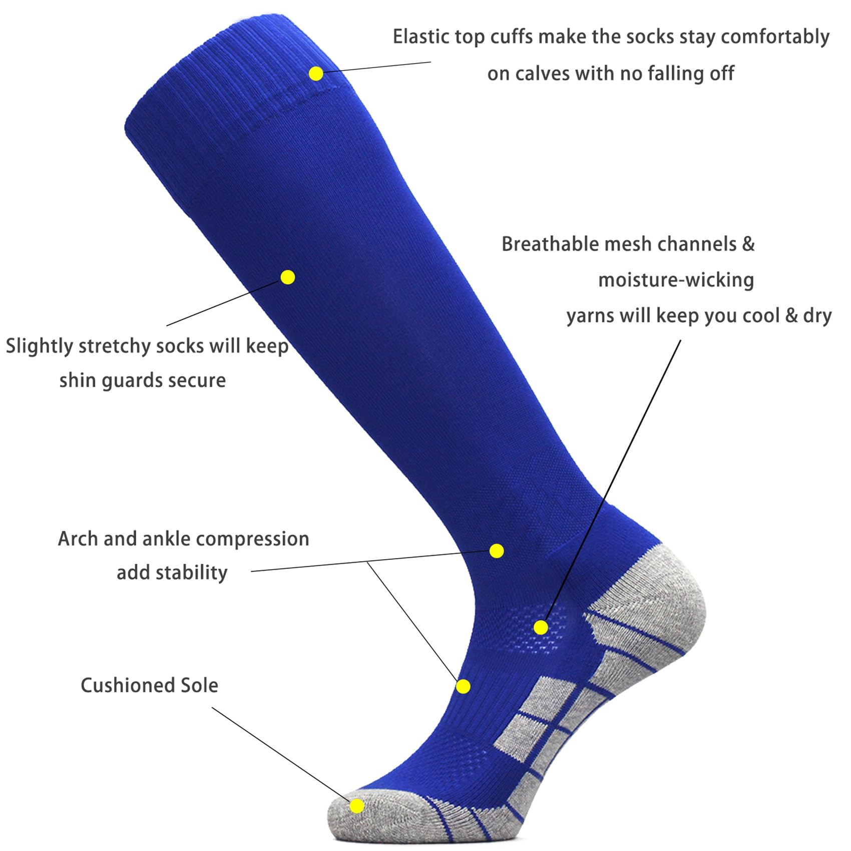 CWVLC Soccer Socks (1/3/5 pairs) Team Sport Knee High Socks for Adult Youth Kids