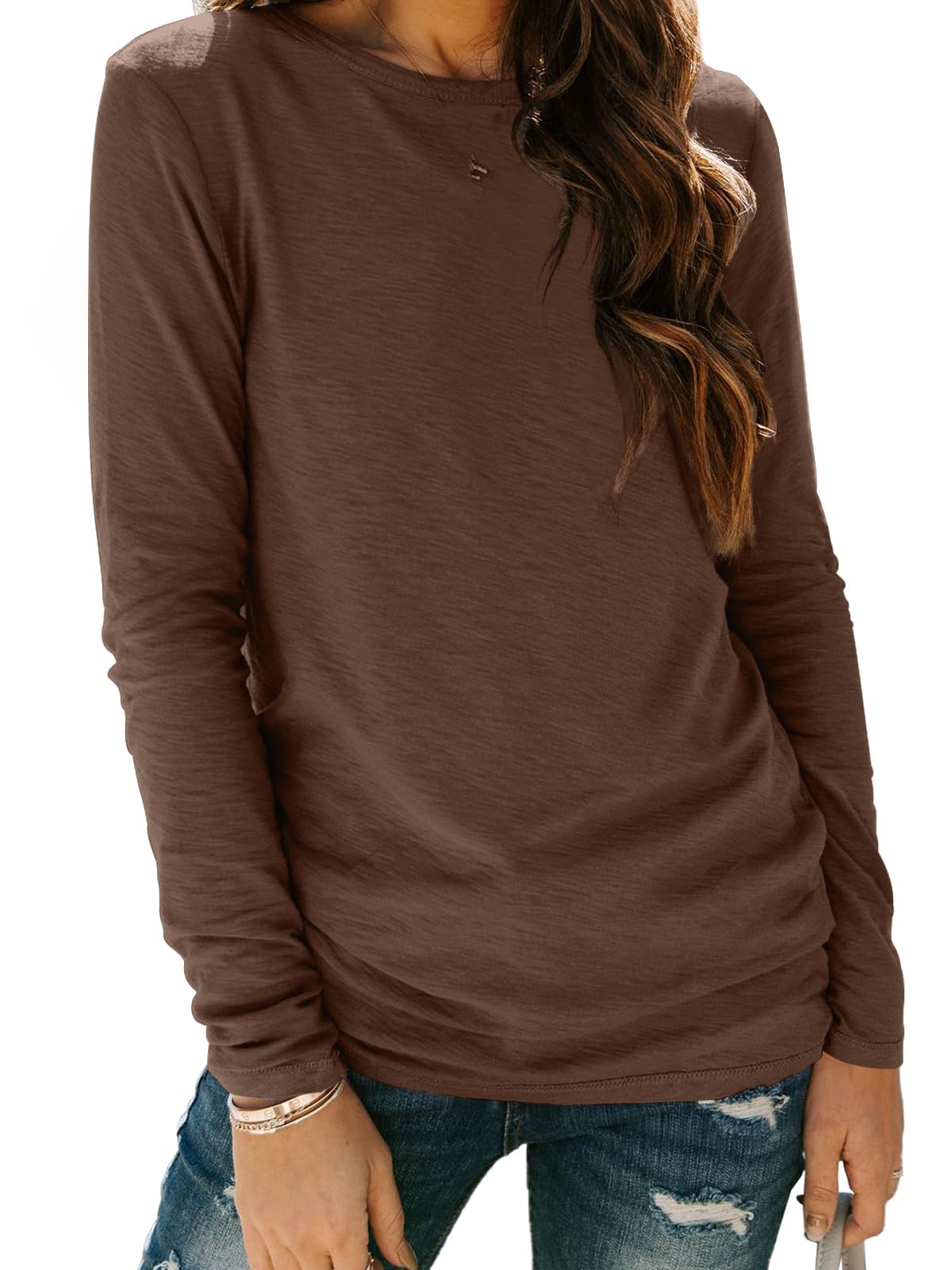 AUTOMET Women's Long Sleeve Crewneck Shirts Casual Basic Tops