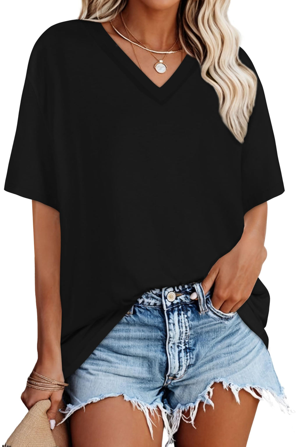 Oversized Tshirts for Women Graphic V Neck Short Sleeve Summer Casual Tops