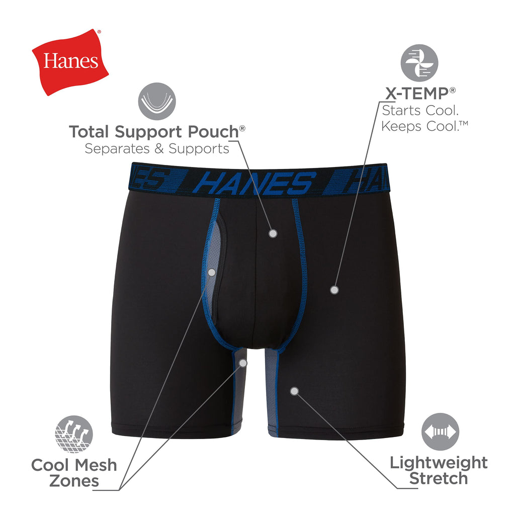 Hanes Men's Underwear Boxer Briefs Pack, 3-Pack, Total Support Pouch, Long or Short-Leg Boxer Briefs