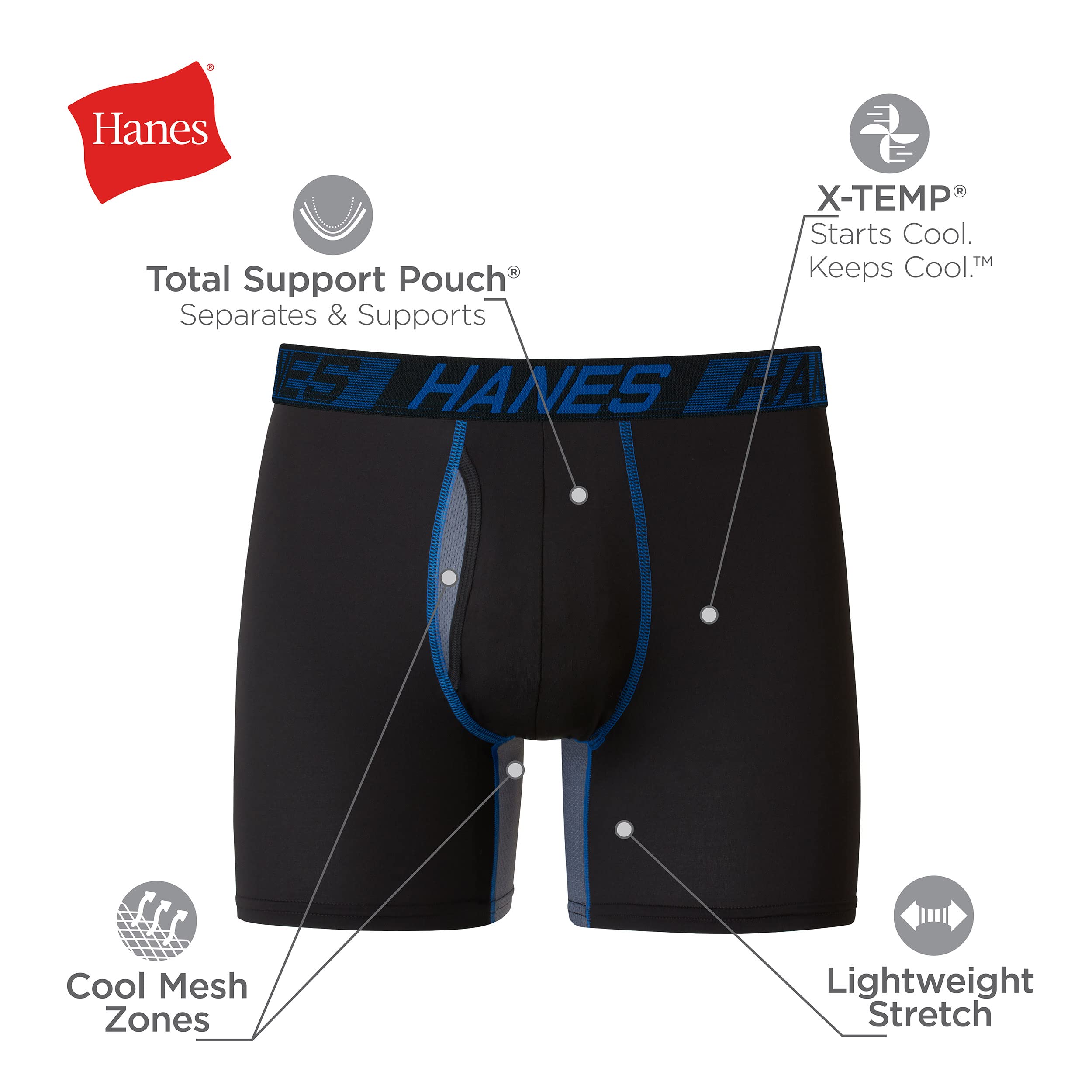 Hanes Men's Underwear Boxer Briefs Pack, 3-Pack, Total Support Pouch, Long or Short-Leg Boxer Briefs