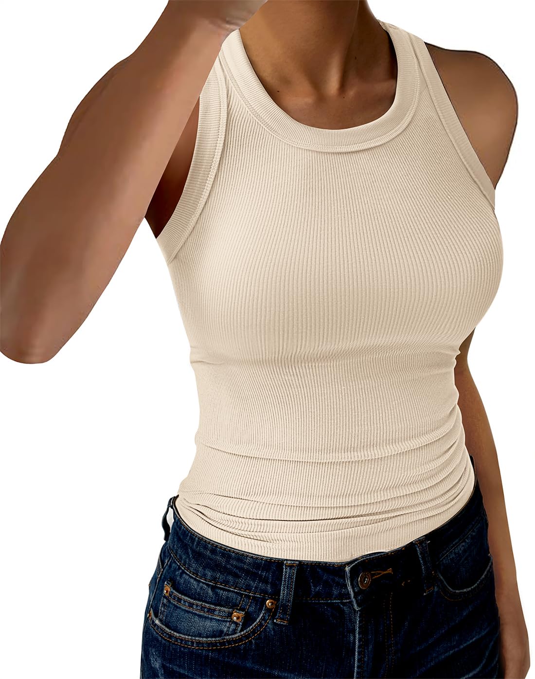 GKBK Womens Tank Tops High Neck Sleeveless Ribbed Tank Casual Basic Thick Strap Slim Fitted Racerback Shirts