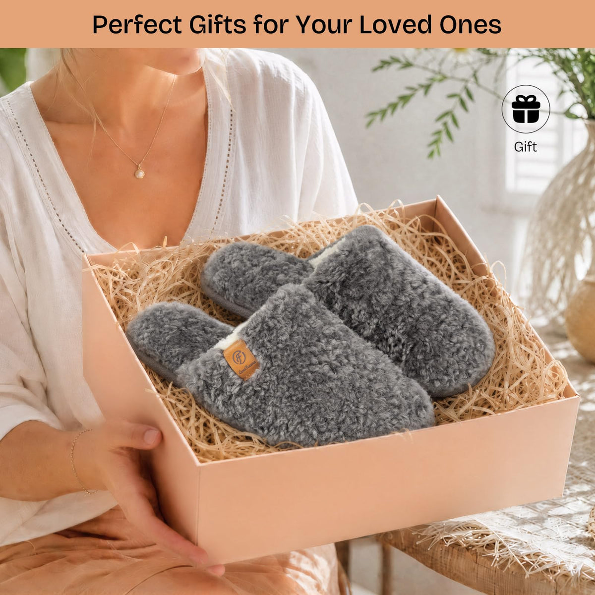 EverFoams Women's Fuzzy Slippers Warm Cozy Memory Foam Indoor House Shoes