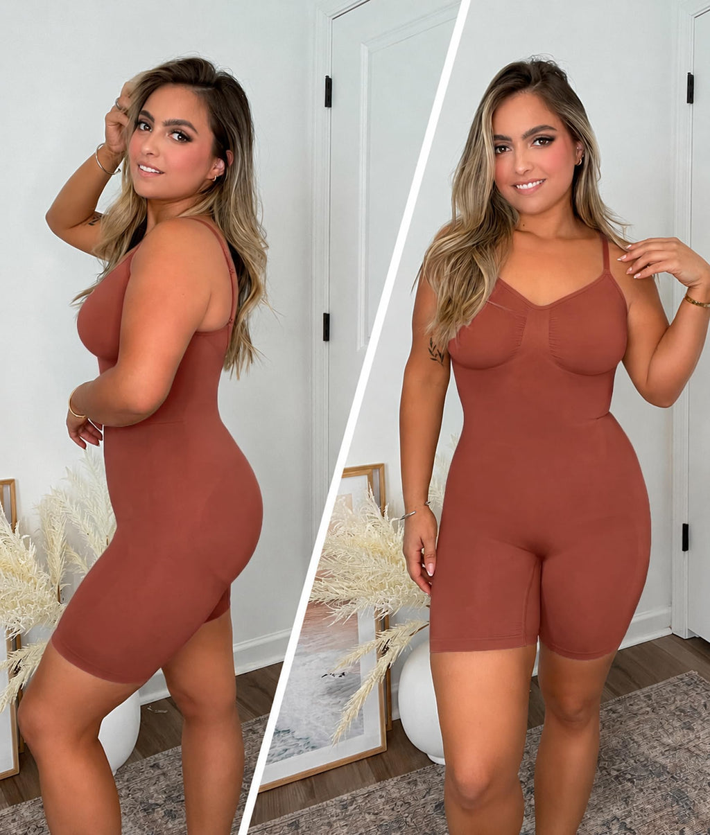 SHAPERX Shapewear for Women Tummy Control Bodysuit Mid Thigh Body Shaper Shorts for a Lifted Look