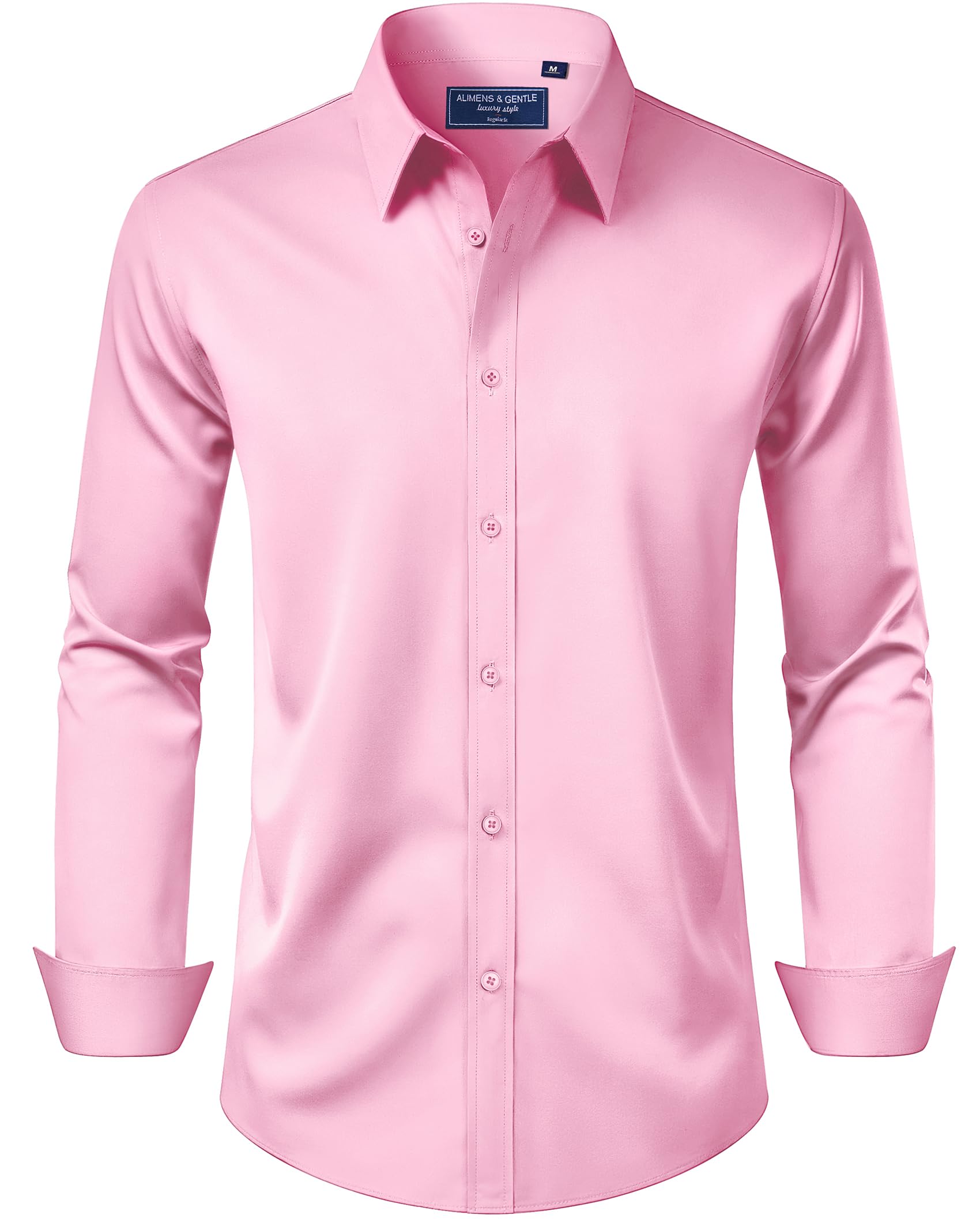 Alimens & Gentle Men's Dress Shirt Regular Fit Stretch Stain Shield Long Sleeve Solid Business Wedding Button Down Shirts