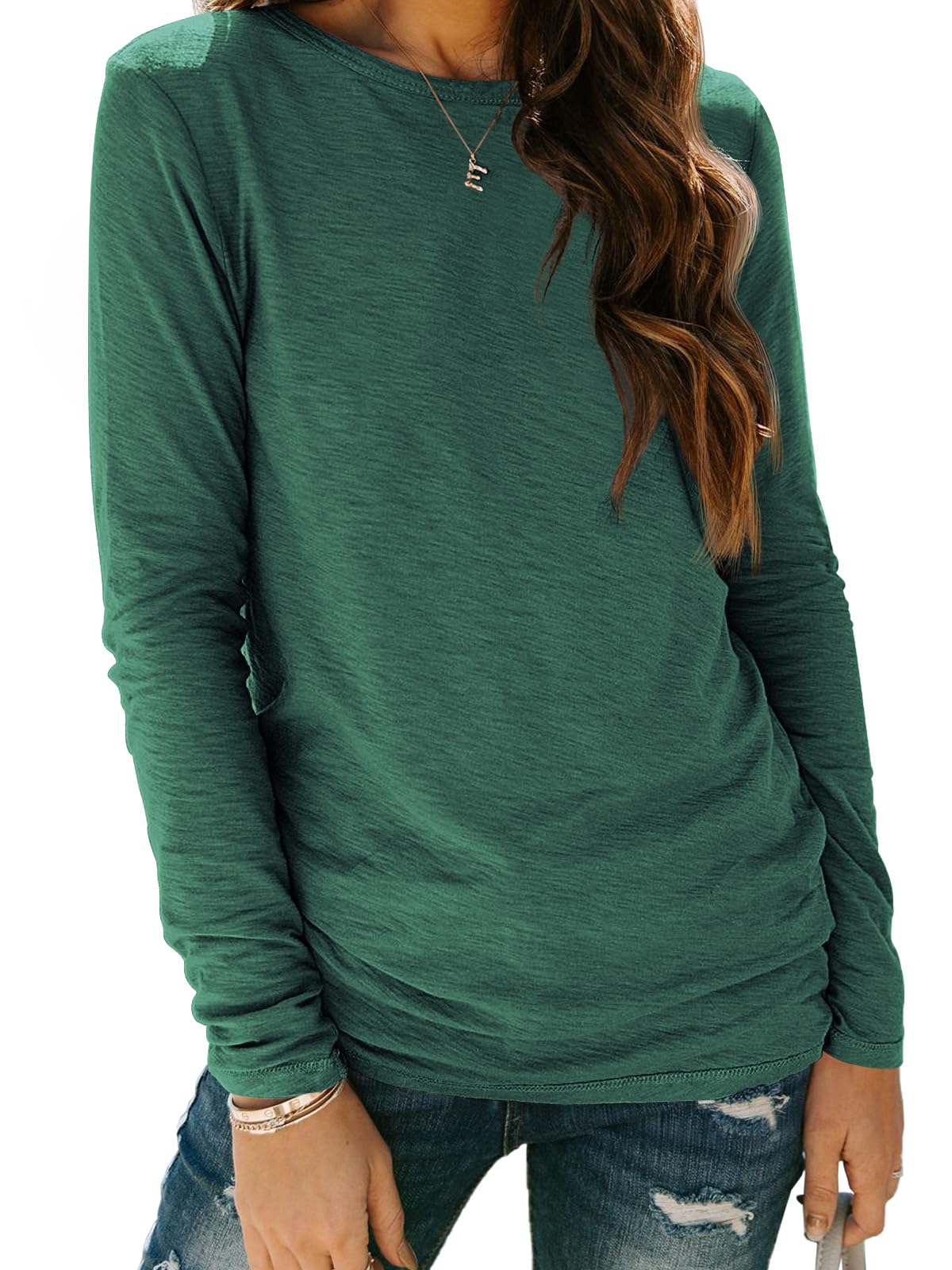 AUTOMET Women's Long Sleeve Crewneck Shirts Casual Basic Tops