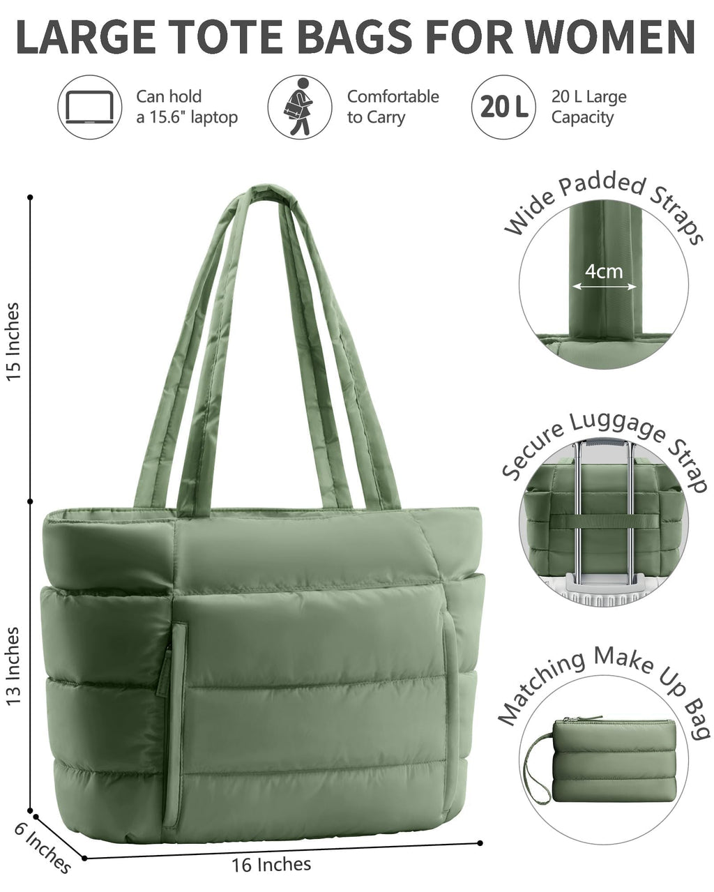 Bagstellar Puffer Tote Bag for Women, Lightweight Puffy Travel Gym Work Bag