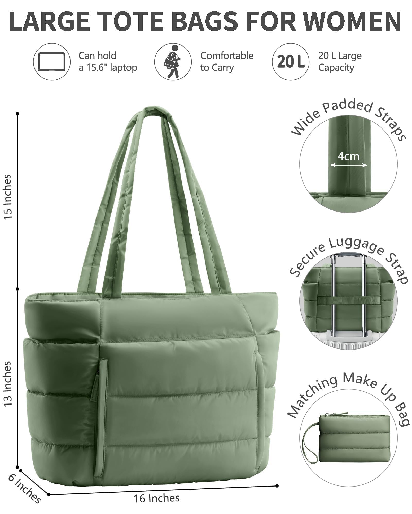 Bagstellar Puffer Tote Bag for Women, Lightweight Puffy Travel Gym Work Bag