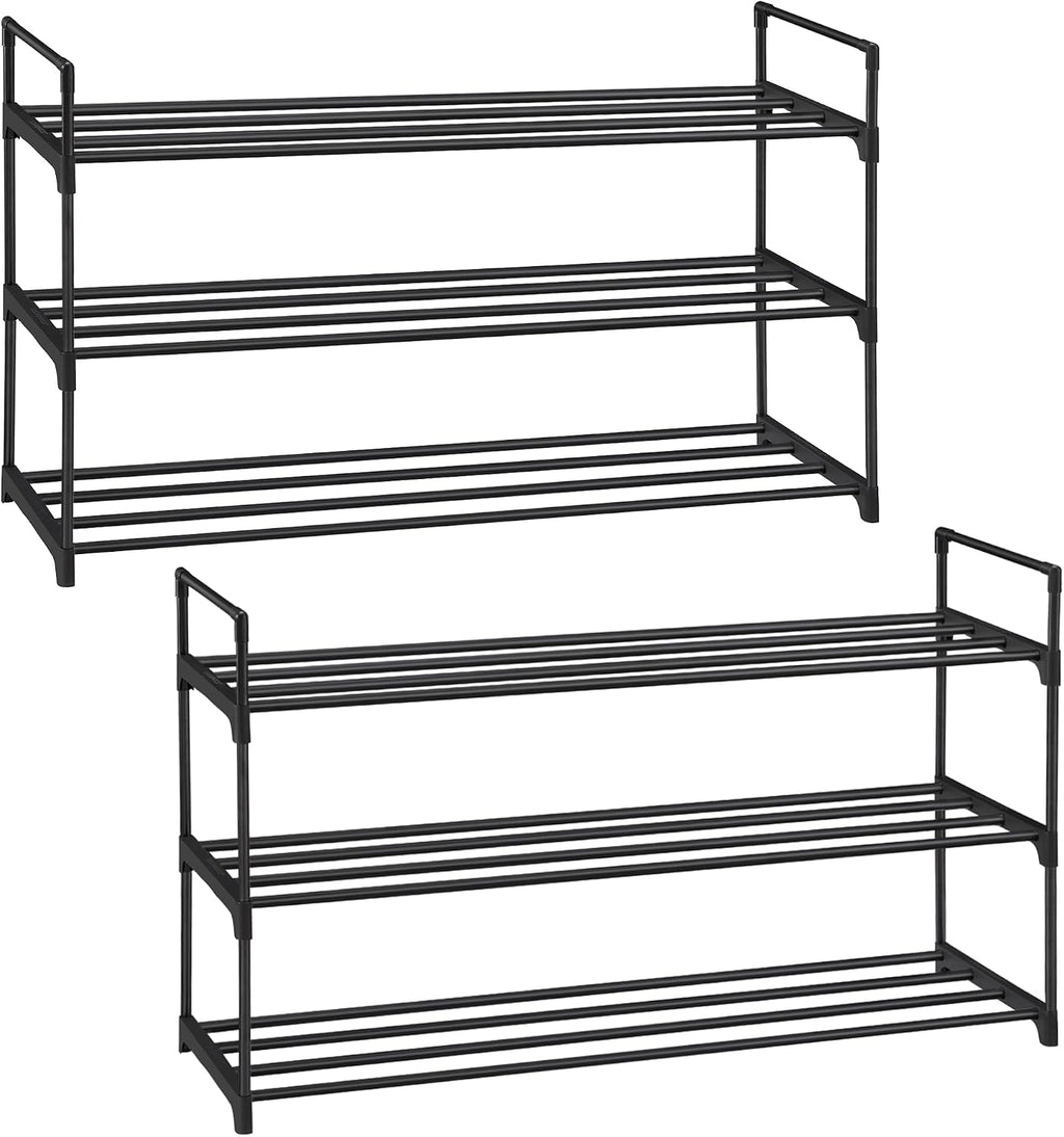 SONGMICS 3 Katlı Ayakkabı Rafı, Ayakkabı Saklama Düzenleyici, 2'li Set, Metal Saklama Rafı, 30 x 92 x 54 cm, Siyah Lsa06Bk