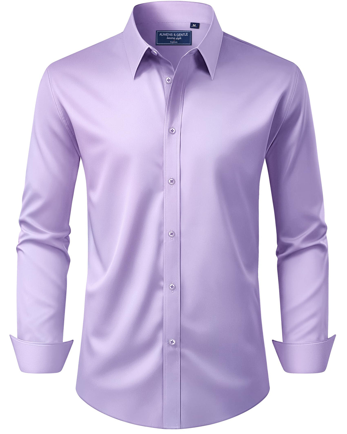 Alimens & Gentle Men's Dress Shirt Regular Fit Stretch Stain Shield Long Sleeve Solid Business Wedding Button Down Shirts