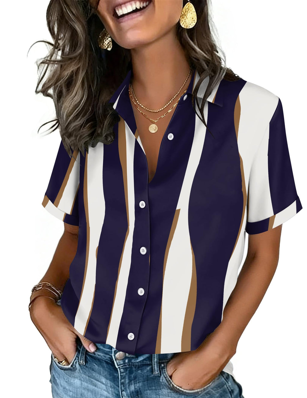 Zeagoo Button Down Shirts for Women Short Sleeve Tops Dressy Casual Blouses