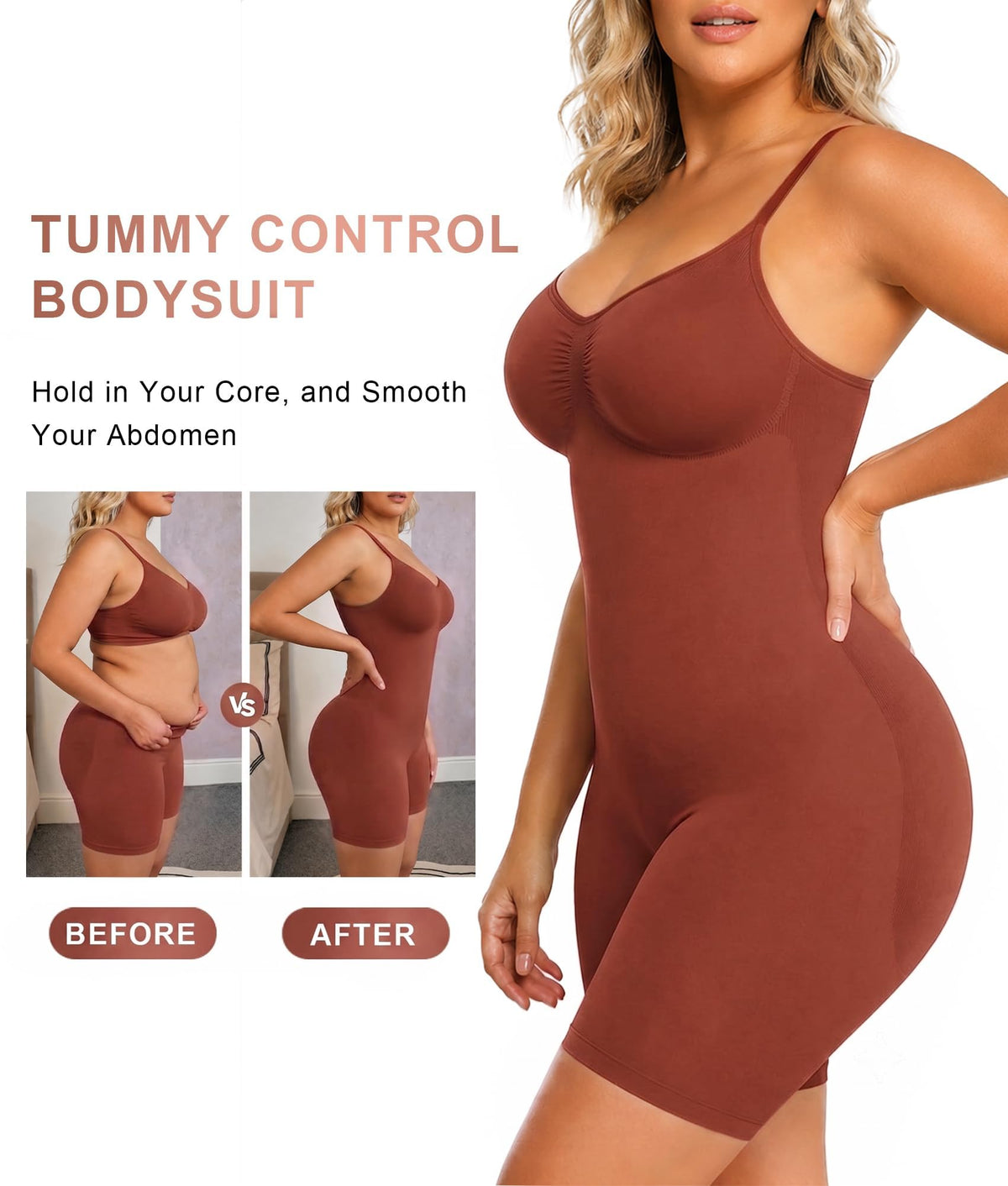 SHAPERX Shapewear for Women Tummy Control Bodysuit Mid Thigh Body Shaper Shorts for a Lifted Look