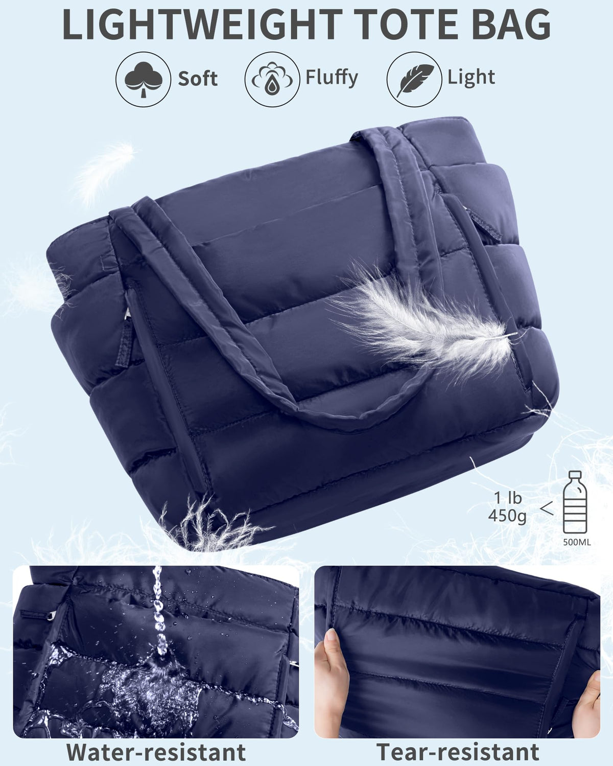 Bagstellar Puffer Tote Bag for Women, Lightweight Puffy Travel Gym Work Bag