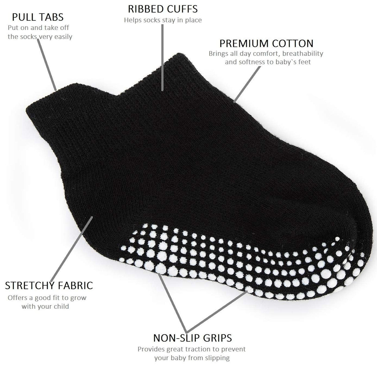 Zaples Baby Non Slip Grip Ankle Socks with Non Skid Soles for Infants Toddlers Kids Boys Girls