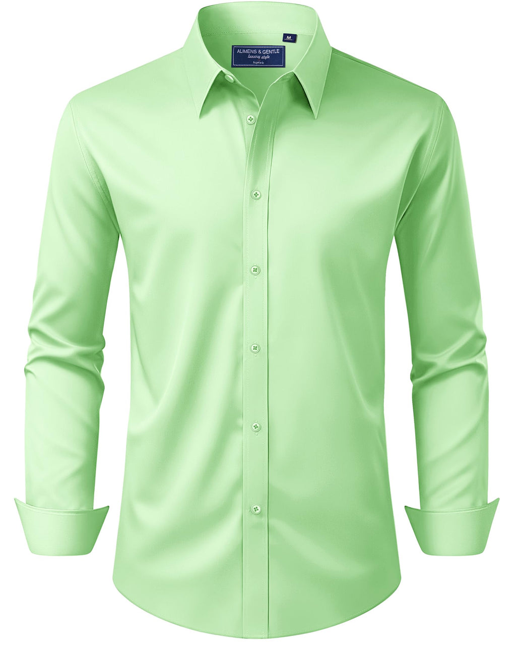 Alimens & Gentle Men's Dress Shirt Regular Fit Stretch Stain Shield Long Sleeve Solid Business Wedding Button Down Shirts