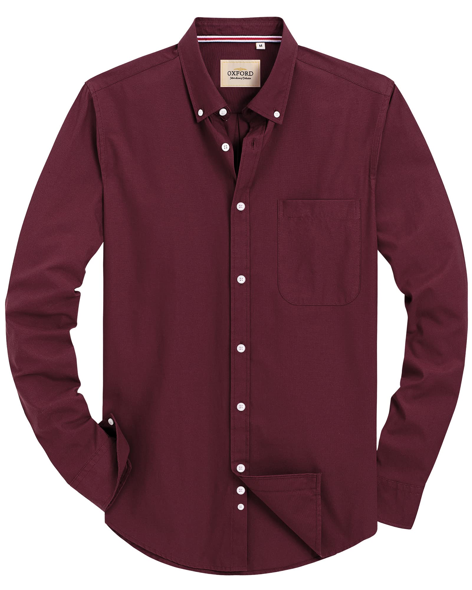 Alimens & Gentle Mens Solid Oxford Shirt Long Sleeve Dress Shirt Work Casual Button Down Shirts with Pocket