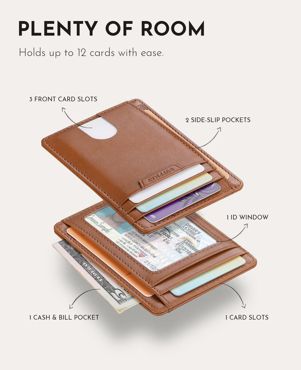 Buffway Slim Minimalist Front Pocket RFID Blocking Leather Wallets for Men and Women - Cross Black