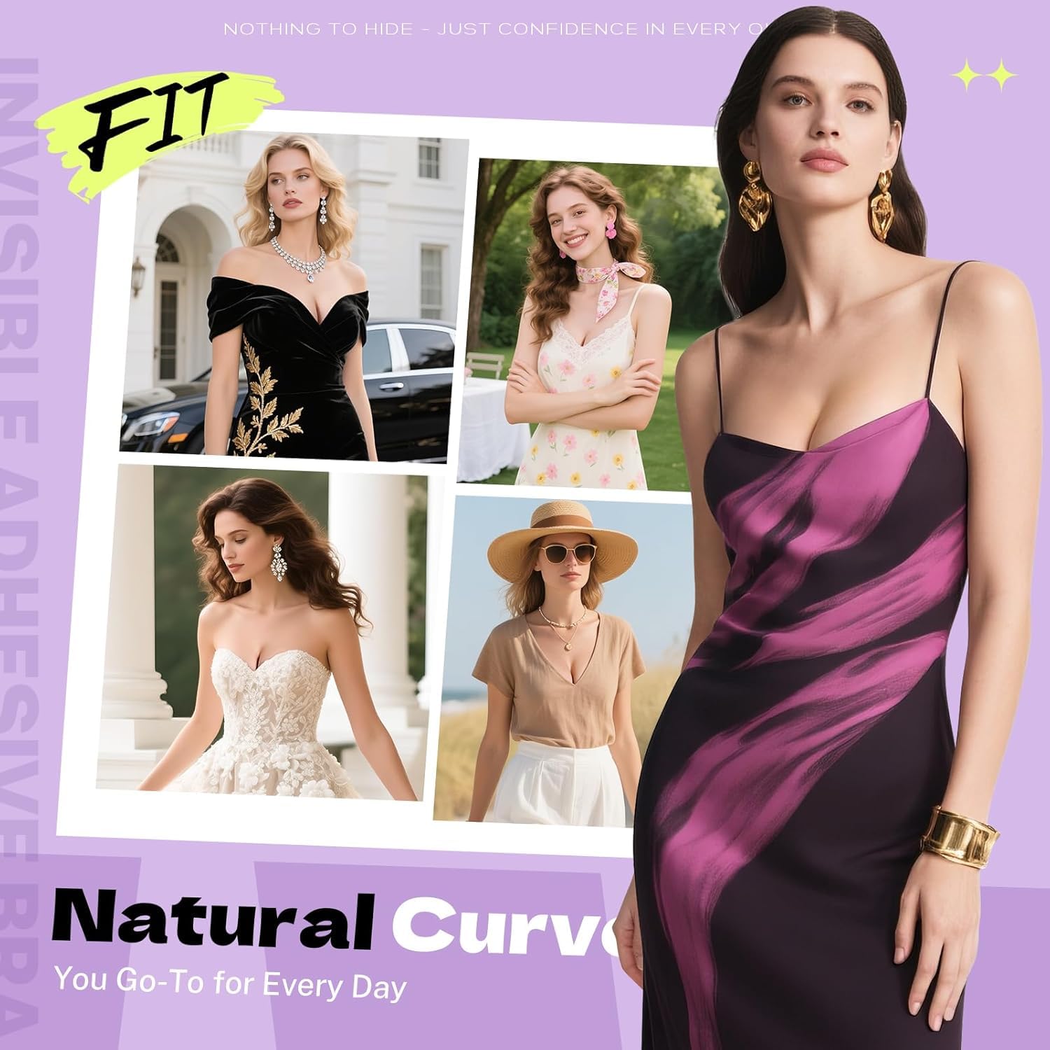 Invisible Strapless Sticky Bra Push up for Women, Ultra Adhesive Bra for Backless Dress, Cleavage Bra Lift Novelty Bras (B Cup, Light Beige)