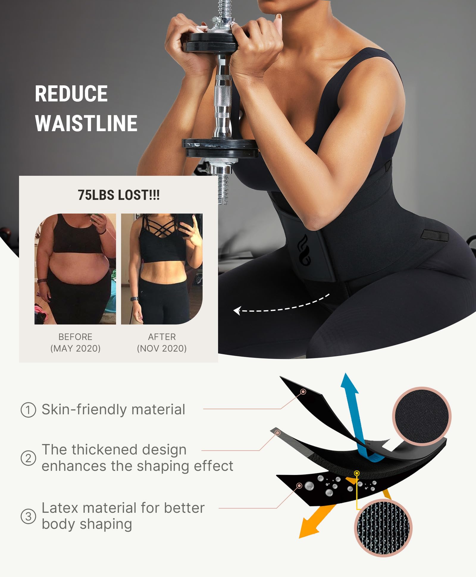 FeelinGirl Waist Trainer Belt Cincher Corset Tummy Control Faja Body Shaper