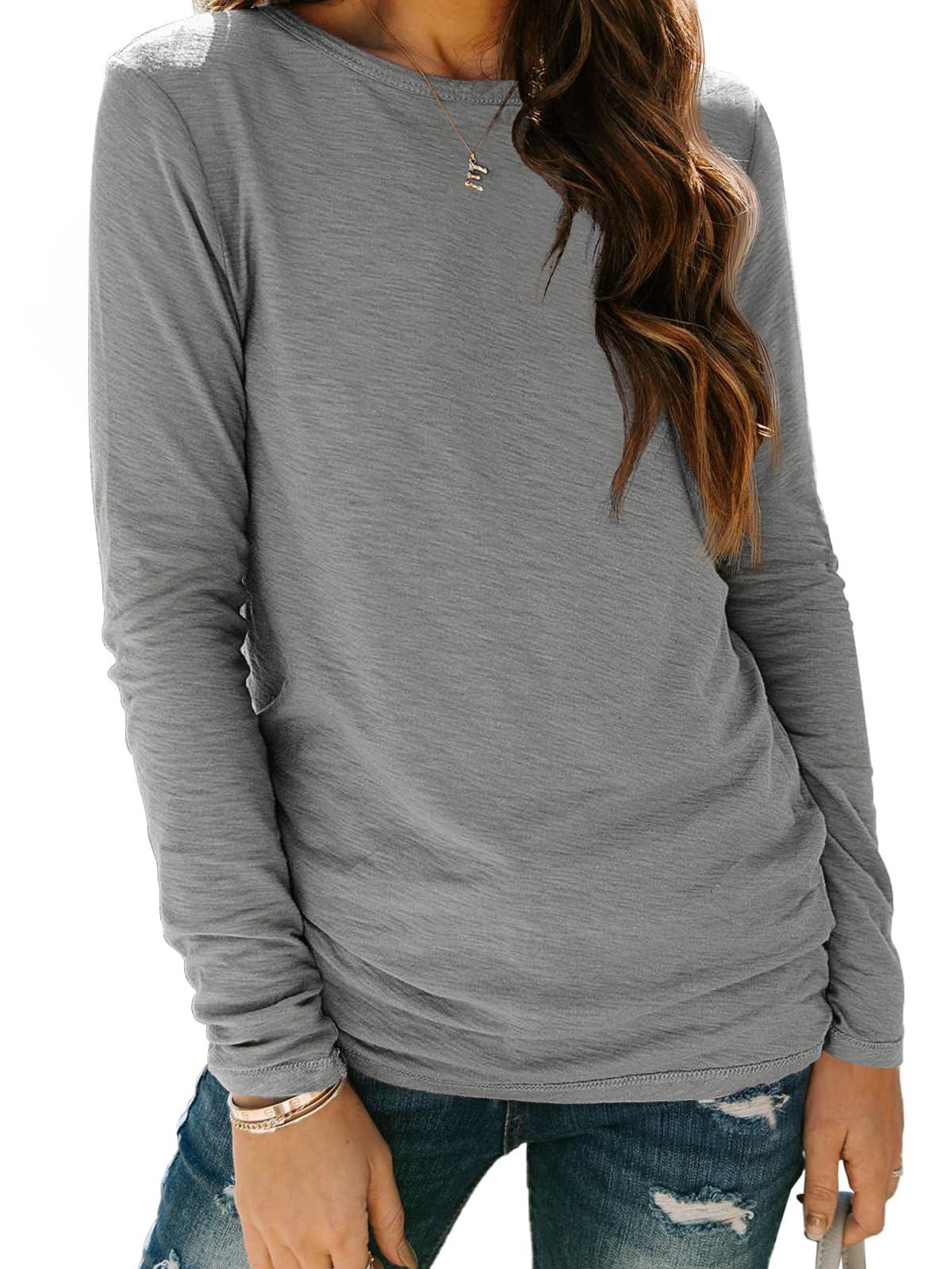 AUTOMET Women's Long Sleeve Crewneck Shirts Casual Basic Tops