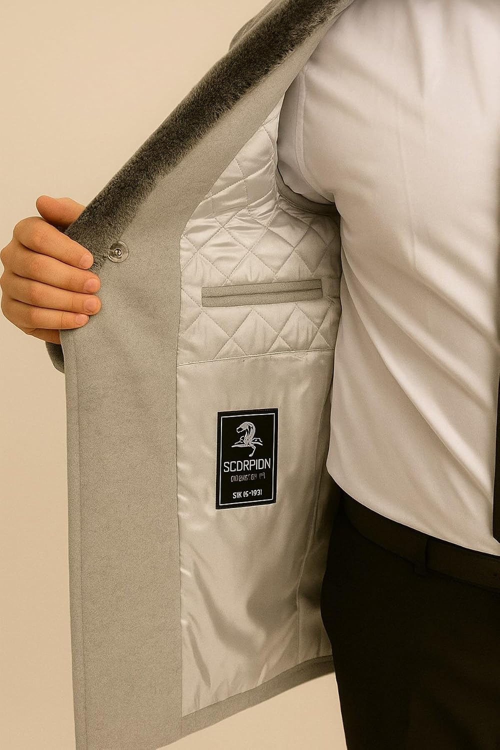 Plus Scorpion Erkek Uzun Kaşe Kaban Palto Mont Çıkartılabilir Kürk Yaka Astarlı Cepli Slim Fit, PRA-13283702-768191