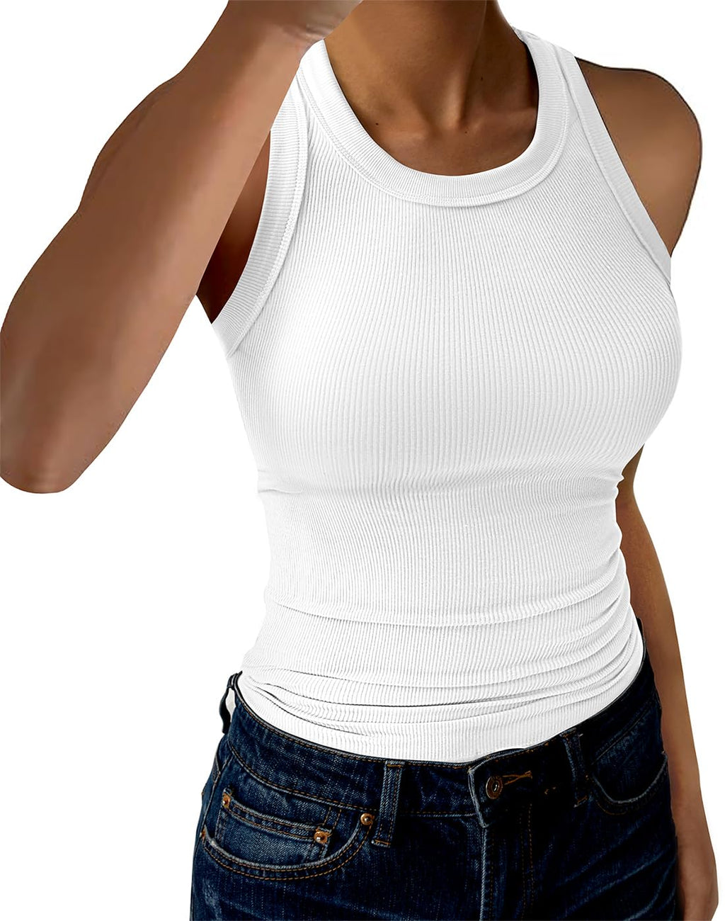 GKBK Womens Tank Tops High Neck Sleeveless Ribbed Tank Casual Basic Thick Strap Slim Fitted Racerback Shirts