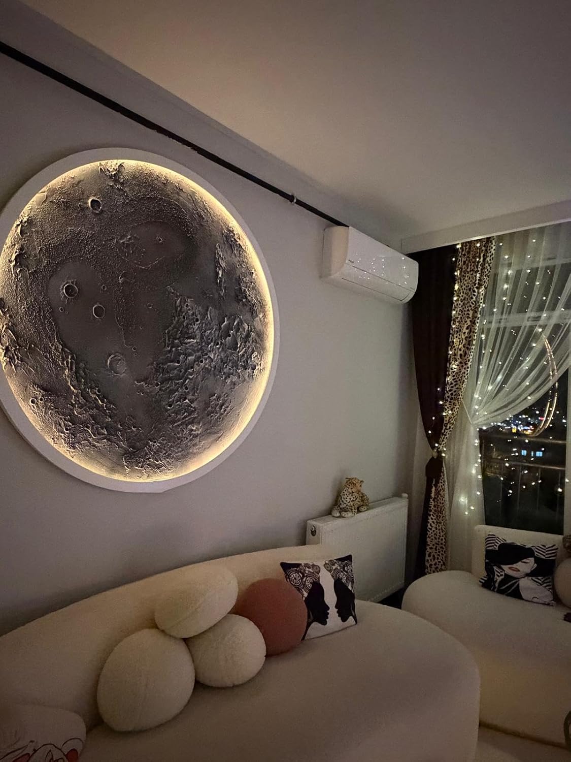 RGB Bluetooth LED Ay Gezegen Tablo, Akıllı Işıklı Beyaz Ahşap Çerçeve Duvar Dekoru, Müzikle Senkron LED Aydınlatma, El Yapımı MDF Dekoratif Tablo (Santimetre, 40, Santimetre, 40)