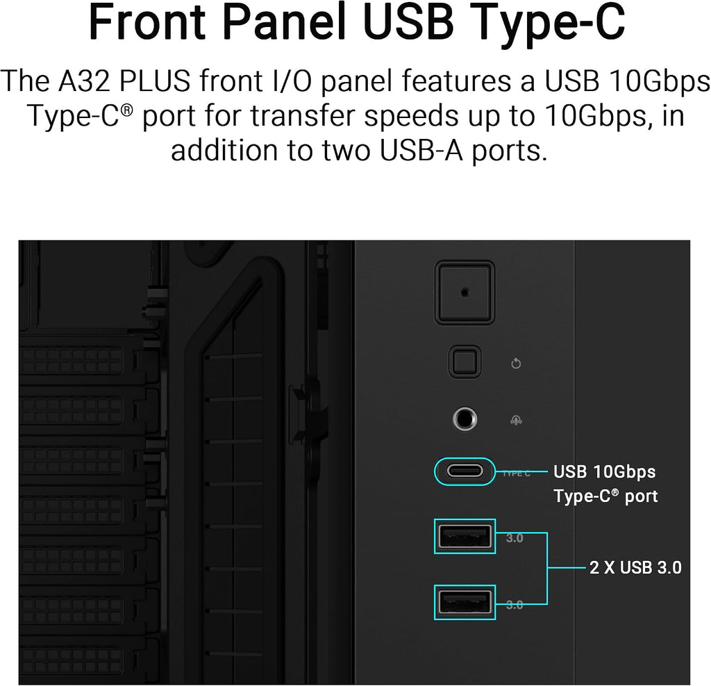 ASUS A32 PLUS TG ARGB Siyah mATX Bilgisayar Kasası
