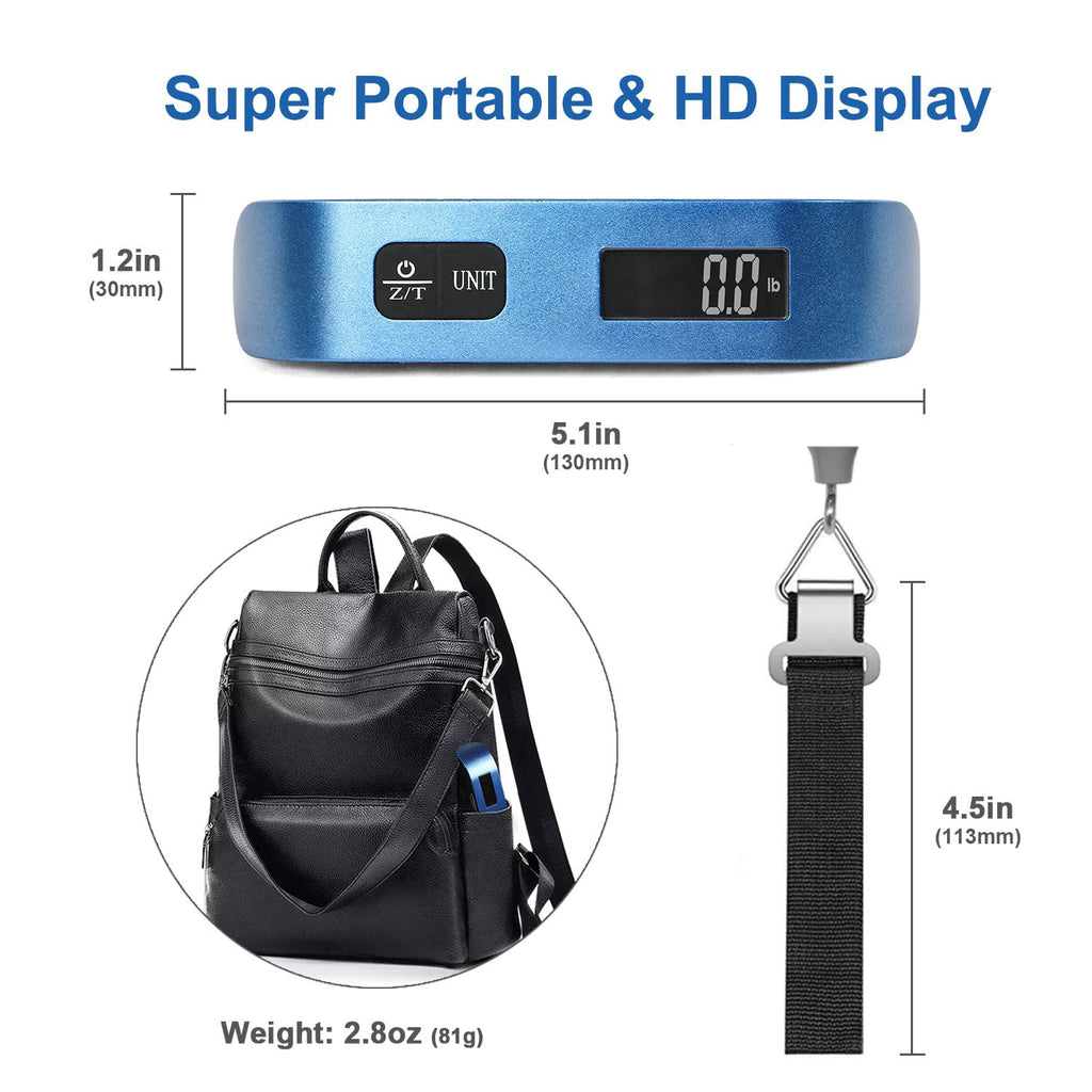 travel inspira Digital Luggage Scale – Portable Hanging Suitcase Weight Scale for Travel, 110 lb Capacity, Backlit LCD Display, Prevents Airport Overweight Fees, Battery Included