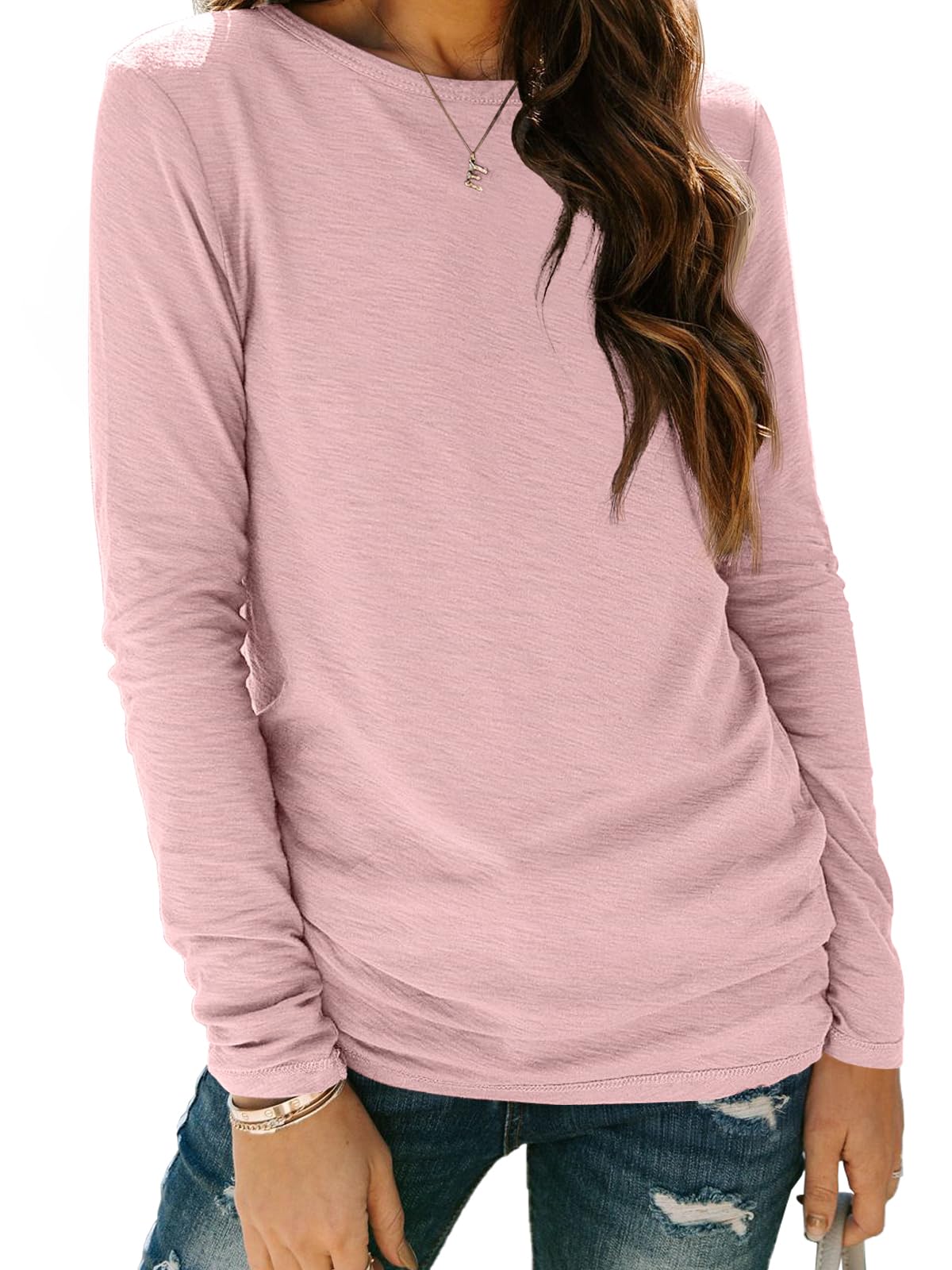 AUTOMET Women's Long Sleeve Crewneck Shirts Casual Basic Tops